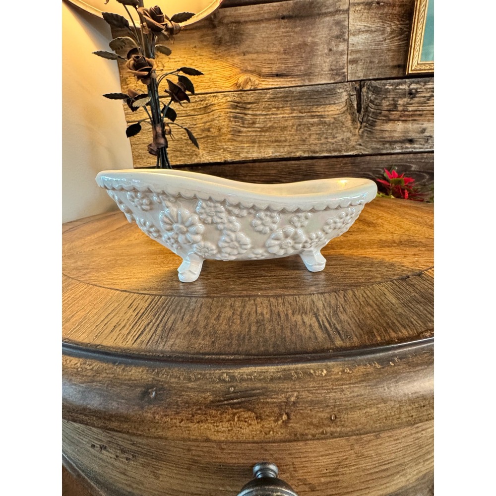 Vintage 1975 Arnels Iridescent Ceramic  Bathtub Soap Dish Floral Planter